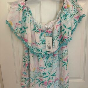 *NWT* Crown & Ivy Multicolor Off-Shoulder Pom Pom Top